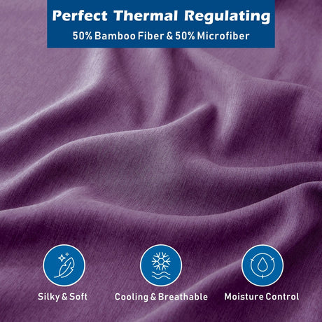 4 Piece Hotel Bamboo Cooling Sheet Set -Ultra Soft 2000TC Breathable Bed Sheets Set with 37 Centimetre Deep Pocket-Cooling Sheets for Hot Sleepers(Purple,Double)