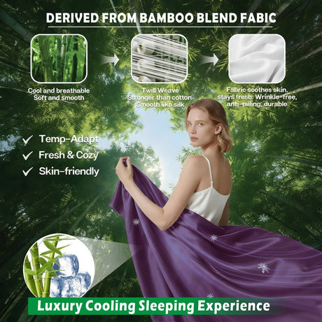 4 Piece Hotel Bamboo Cooling Sheet Set -Ultra Soft 2000TC Breathable Bed Sheets Set with 37 Centimetre Deep Pocket-Cooling Sheets for Hot Sleepers(Purple,Double)