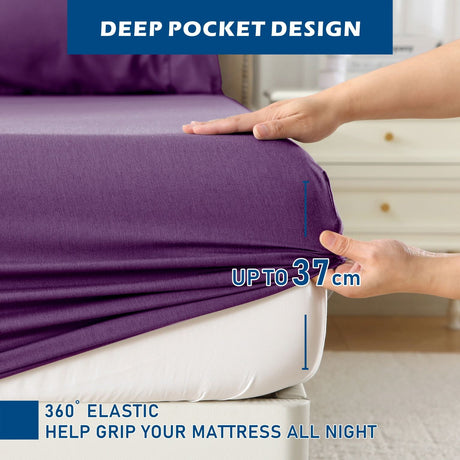 4 Piece Hotel Bamboo Cooling Sheet Set -Ultra Soft 2000TC Breathable Bed Sheets Set with 37 Centimetre Deep Pocket-Cooling Sheets for Hot Sleepers(Purple,Double)