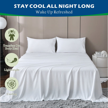 4 Piece Hotel Bamboo Cooling Sheet Set -Ultra Soft 2000TC Breathable Bed Sheets Set with 37 Centimetre Deep Pocket-Cooling Sheets for Hot Sleepers(White,King)
