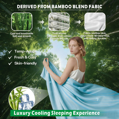 4 Piece Hotel Bamboo Cooling Sheet Set -Ultra Soft 2000TC Breathable Bed Sheets Set with 37 Centimetre Deep Pocket-Cooling Sheets for Hot Sleepers(Sky Blue,King)
