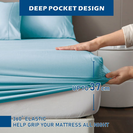 4 Piece Hotel Bamboo Cooling Sheet Set -Ultra Soft 2000TC Breathable Bed Sheets Set with 37 Centimetre Deep Pocket-Cooling Sheets for Hot Sleepers(Sky Blue,King)