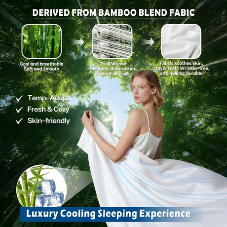 3 Piece Hotel Bamboo Cooling Sheet Set -Ultra Soft 2000TC Breathable Bed Sheets Set with 37 Centimetre Deep Pocket-Cooling Sheets for Hot Sleepers(White,King Single)