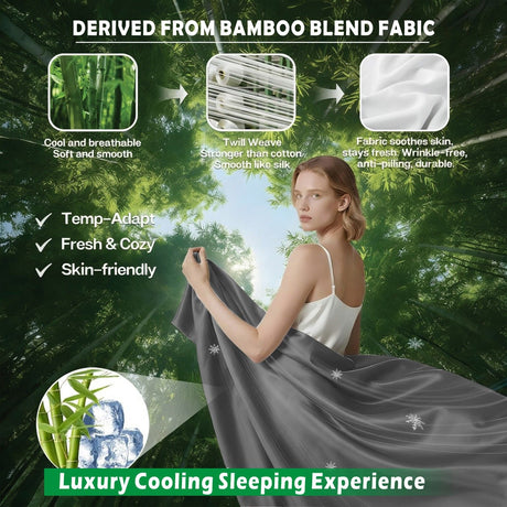 3 Piece Hotel Bamboo Cooling Sheet Set -Ultra Soft 2000TC Breathable Bed Sheets Set with 37 Centimetre Deep Pocket-Cooling Sheets for Hot Sleepers(Grey,King Single)