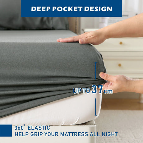 3 Piece Hotel Bamboo Cooling Sheet Set -Ultra Soft 2000TC Breathable Bed Sheets Set with 37 Centimetre Deep Pocket-Cooling Sheets for Hot Sleepers(Grey,King Single)
