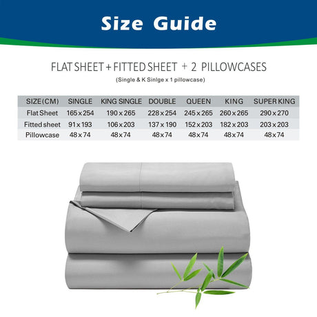 3 Piece Hotel Bamboo Cooling Sheet Set -Ultra Soft 2000TC Breathable Bed Sheets Set with 37 Centimetre Deep Pocket-Cooling Sheets for Hot Sleepers(Grey,King Single)