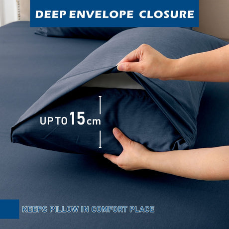 3 Piece Hotel Bamboo Cooling Sheet Set -Ultra Soft 2000TC Breathable Bed Sheets Set with 37 Centimetre Deep Pocket-Cooling Sheets for Hot Sleepers(Navy,King Single)