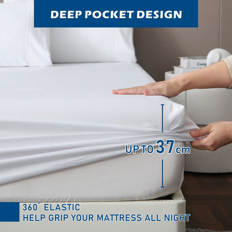 4 Piece Hotel Bamboo Cooling Sheet Set -Ultra Soft 2000TC Breathable Bed Sheets Set with 37 Centimetre Deep Pocket-Cooling Sheets for Hot Sleepers(White,Queen)