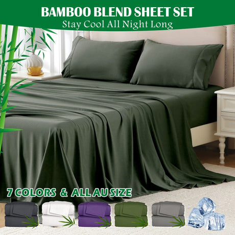 4 Piece Hotel Bamboo Cooling Sheet Set -Ultra Soft 2000TC Breathable Bed Sheets Set with 37 Centimetre Deep Pocket-Cooling Sheets for Hot Sleepers(Olive green,Queen)