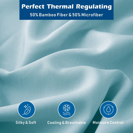 4 Piece Hotel Bamboo Cooling Sheet Set -Ultra Soft 2000TC Breathable Bed Sheets Set with 37 Centimetre Deep Pocket-Cooling Sheets for Hot Sleepers(Sky Blue,Queen)