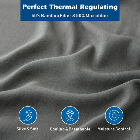 3 Piece Hotel Bamboo Cooling Sheet Set -Ultra Soft 2000TC Breathable Bed Sheets Set with 37 Centimetre Deep Pocket-Cooling Sheets for Hot Sleepers(Grey,Single)
