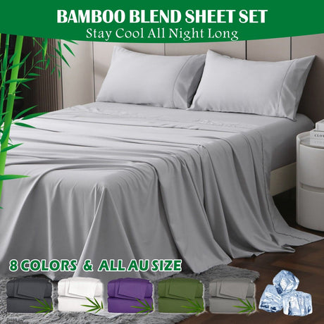 3 Piece Hotel Bamboo Cooling Sheet Set -Ultra Soft 2000TC Breathable Bed Sheets Set with 37 Centimetre Deep Pocket-Cooling Sheets for Hot Sleepers(Silver-gray,Single)