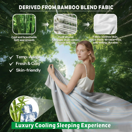 3 Piece Hotel Bamboo Cooling Sheet Set -Ultra Soft 2000TC Breathable Bed Sheets Set with 37 Centimetre Deep Pocket-Cooling Sheets for Hot Sleepers(Silver-gray,Single)