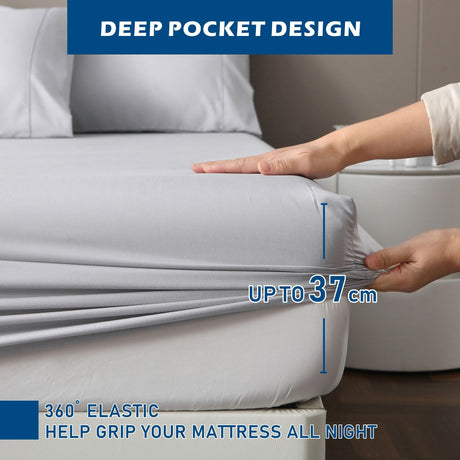 3 Piece Hotel Bamboo Cooling Sheet Set -Ultra Soft 2000TC Breathable Bed Sheets Set with 37 Centimetre Deep Pocket-Cooling Sheets for Hot Sleepers(Silver-gray,Single)