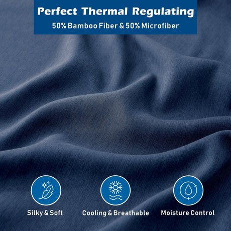 4 Piece Hotel Bamboo Cooling Sheet Set -Ultra Soft 2000TC Breathable Bed Sheets Set with 37 Centimetre Deep Pocket-Cooling Sheets for Hot Sleepers(Navy,Super King)