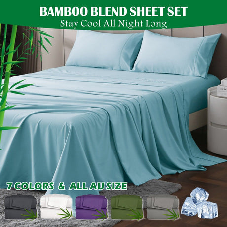 4 Piece Hotel Bamboo Cooling Sheet Set -Ultra Soft 2000TC Breathable Bed Sheets Set with 37 Centimetre Deep Pocket-Cooling Sheets for Hot Sleepers(Sky Blue,Super King)