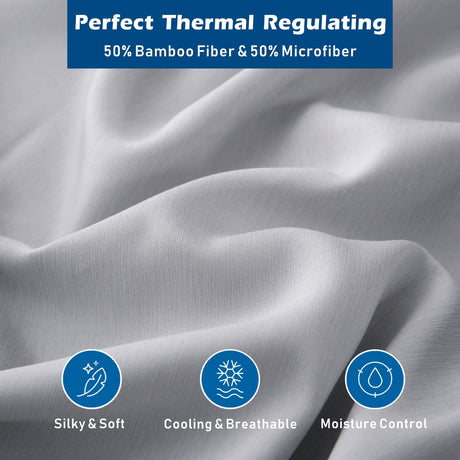 4 Piece Hotel Bamboo Cooling Sheet Set -Ultra Soft 2000TC Breathable Bed Sheets Set with 37 Centimetre Deep Pocket-Cooling Sheets for Hot Sleepers(Silver-gray,Super King)