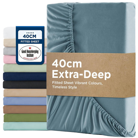 2000TC Hotel Quality Fitted Sheets - 2 Piece Fitted Sheets  -Breathable Bedding - Wrinkle, Fade, Stain Resistant- 16inch/40cm Deep Pocket Fitted Bed Sheets-Wrinkle and Fade Resistant,(Ocean,Double)