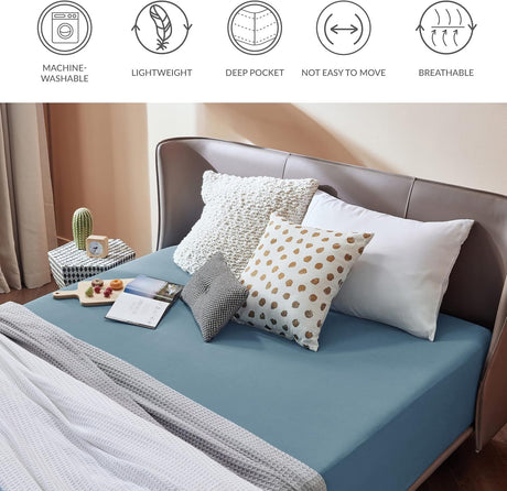 2000TC Hotel Quality Fitted Sheets - 2 Piece Fitted Sheets  -Breathable Bedding - Wrinkle, Fade, Stain Resistant- 16inch/40cm Deep Pocket Fitted Bed Sheets-Wrinkle and Fade Resistant,(Ocean,Double)