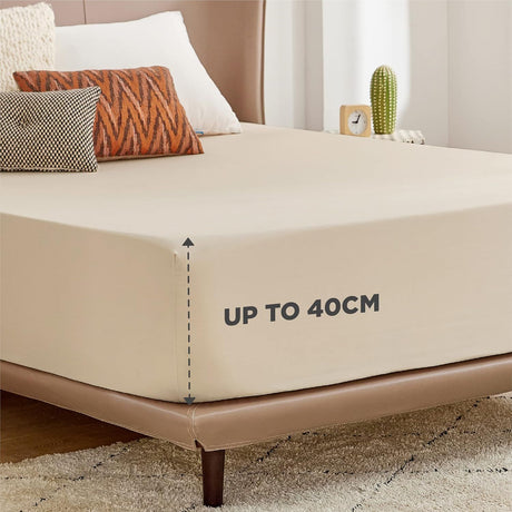 2000TC Hotel Quality Fitted Sheets - 2 Piece Fitted Sheets  -Breathable Bedding - Wrinkle, Fade, Stain Resistant- 16inch/40cm Deep Pocket Fitted Bed Sheets-Wrinkle and Fade Resistant,(Cream White,Double)