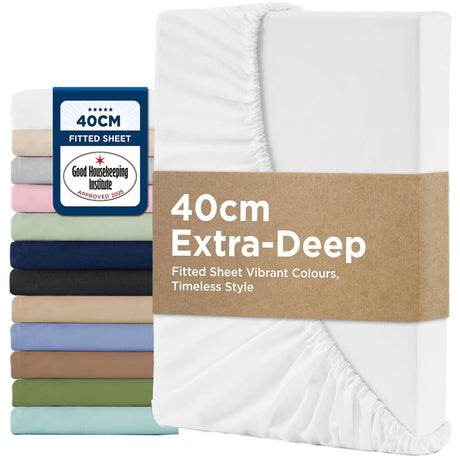 2000TC Hotel Quality Fitted Sheets - 2 Piece Fitted Sheets  -Breathable Bedding - Wrinkle, Fade, Stain Resistant- 16inch/40cm Deep Pocket Fitted Bed Sheets-Wrinkle and Fade Resistant,(White,King)