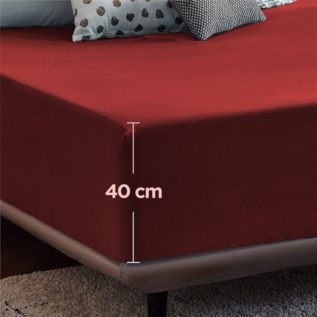 2000TC Hotel Quality Fitted Sheets - 2 Piece Fitted Sheets  -Breathable Bedding - Wrinkle, Fade, Stain Resistant- 16inch/40cm Deep Pocket Fitted Bed Sheets-Wrinkle and Fade Resistant,(Red,King)