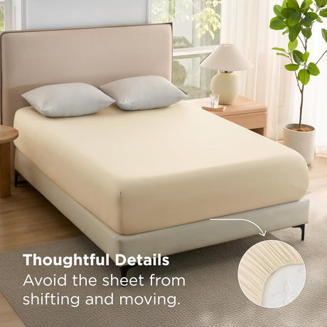 2000TC Hotel Quality Fitted Sheets - 2 Piece Fitted Sheets  -Breathable Bedding - Wrinkle, Fade, Stain Resistant- 16inch/40cm Deep Pocket Fitted Bed Sheets-Wrinkle and Fade Resistant,(Cream White,King)