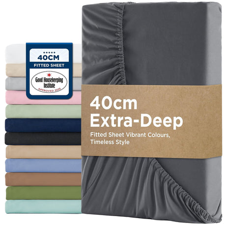 2000TC Hotel Quality Fitted Sheets - 2 Piece Fitted Sheets  -Breathable Bedding - Wrinkle, Fade, Stain Resistant- 16inch/40cm Deep Pocket Fitted Bed Sheets-Wrinkle and Fade Resistant,(Dark gray,King)