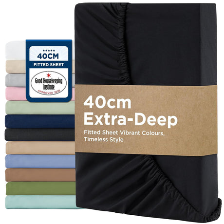 2000TC Hotel Quality Fitted Sheets - 2 Piece Fitted Sheets  -Breathable Bedding - Wrinkle, Fade, Stain Resistant- 16inch/40cm Deep Pocket Fitted Bed Sheets-Wrinkle and Fade Resistant,(Black,King Single)