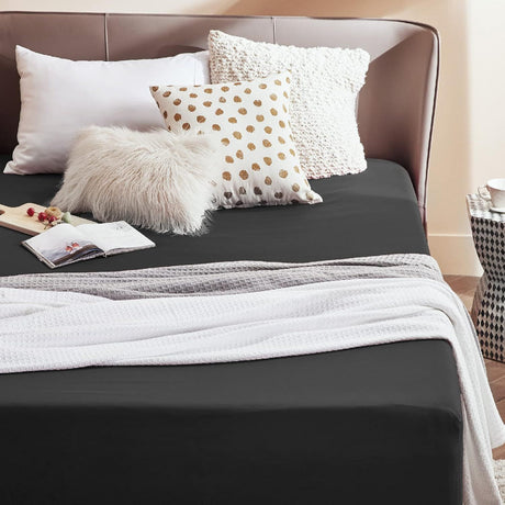2000TC Hotel Quality Fitted Sheets - 2 Piece Fitted Sheets  -Breathable Bedding - Wrinkle, Fade, Stain Resistant- 16inch/40cm Deep Pocket Fitted Bed Sheets-Wrinkle and Fade Resistant,(Black,King Single)