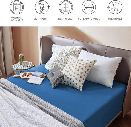 2000TC Hotel Quality Fitted Sheets - 2 Piece Fitted Sheets  -Breathable Bedding - Wrinkle, Fade, Stain Resistant- 16inch/40cm Deep Pocket Fitted Bed Sheets-Wrinkle and Fade Resistant,(Royal blue,King Single)
