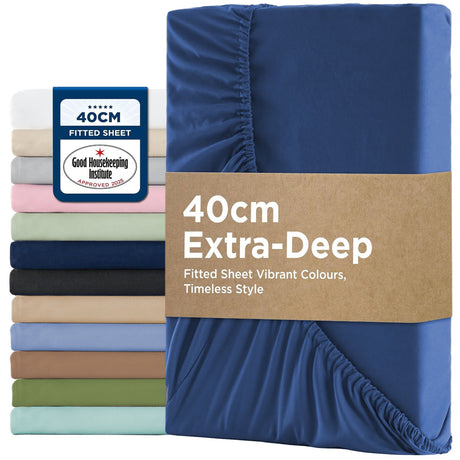 2000TC Hotel Quality Fitted Sheets - 2 Piece Fitted Sheets  -Breathable Bedding - Wrinkle, Fade, Stain Resistant- 16inch/40cm Deep Pocket Fitted Bed Sheets-Wrinkle and Fade Resistant,(Royal blue,Queen)