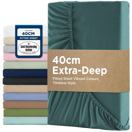 2000TC Hotel Quality Fitted Sheets - 2 Piece Fitted Sheets  -Breathable Bedding - Wrinkle, Fade, Stain Resistant- 16inch/40cm Deep Pocket Fitted Bed Sheets-Wrinkle and Fade Resistant,(Biscay blue,Queen)