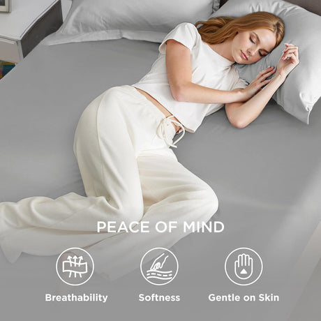 2000TC Hotel Quality Fitted Sheets - 2 Piece Fitted Sheets  -Breathable Bedding - Wrinkle, Fade, Stain Resistant- 16inch/40cm Deep Pocket Fitted Bed Sheets-Wrinkle and Fade Resistant,(Silver-gray,Queen)