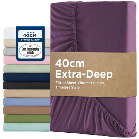 2000TC Hotel Quality Fitted Sheets - 2 Piece Fitted Sheets  -Breathable Bedding - Wrinkle, Fade, Stain Resistant- 16inch/40cm Deep Pocket Fitted Bed Sheets-Wrinkle and Fade Resistant,(Purple,Queen)