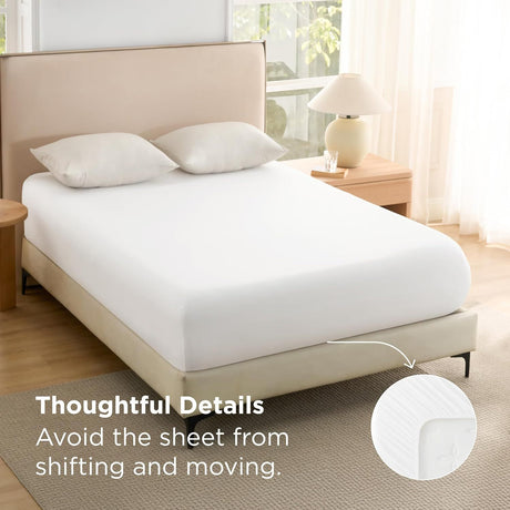 2000TC Hotel Quality Fitted Sheets - 2 Piece Fitted Sheets  -Breathable Bedding - Wrinkle, Fade, Stain Resistant- 16inch/40cm Deep Pocket Fitted Bed Sheets-Wrinkle and Fade Resistant,(White,Single)