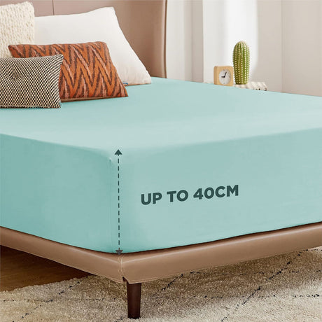 2000TC Hotel Quality Fitted Sheets - 2 Piece Fitted Sheets  -Breathable Bedding - Wrinkle, Fade, Stain Resistant- 16inch/40cm Deep Pocket Fitted Bed Sheets-Wrinkle and Fade Resistant,(Ice blue,Single)
