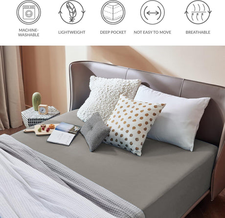 2000TC Hotel Quality Fitted Sheets - 2 Piece Fitted Sheets  -Breathable Bedding - Wrinkle, Fade, Stain Resistant- 16inch/40cm Deep Pocket Fitted Bed Sheets-Wrinkle and Fade Resistant,(Grey,Single)