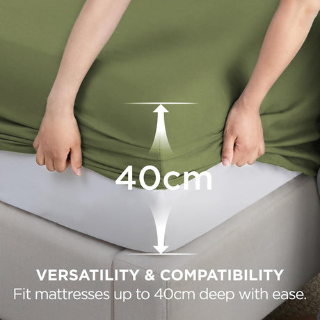 2000TC Hotel Quality Fitted Sheets - 2 Piece Fitted Sheets  -Breathable Bedding - Wrinkle, Fade, Stain Resistant- 16inch/40cm Deep Pocket Fitted Bed Sheets-Wrinkle and Fade Resistant,(Olive green,Single)