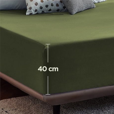 2000TC Hotel Quality Fitted Sheets - 2 Piece Fitted Sheets  -Breathable Bedding - Wrinkle, Fade, Stain Resistant- 16inch/40cm Deep Pocket Fitted Bed Sheets-Wrinkle and Fade Resistant,(Olive green,Single)