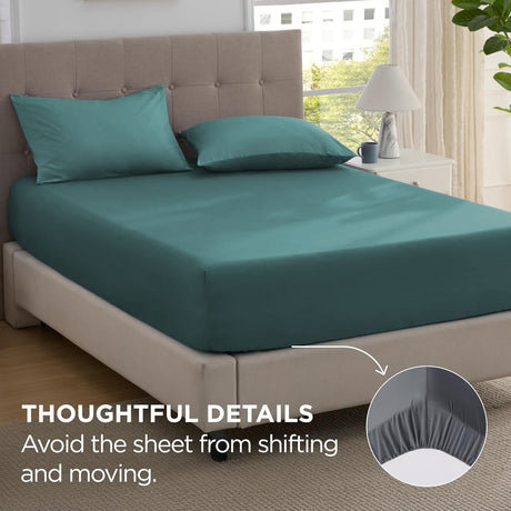 2000TC Hotel Quality Fitted Sheets - 2 Piece Fitted Sheets  -Breathable Bedding - Wrinkle, Fade, Stain Resistant- 16inch/40cm Deep Pocket Fitted Bed Sheets-Wrinkle and Fade Resistant,(Biscay blue,Single)