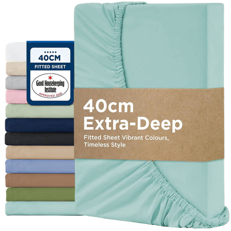 2000TC Hotel Quality Fitted Sheets - 2 Piece Fitted Sheets  -Breathable Bedding - Wrinkle, Fade, Stain Resistant- 16inch/40cm Deep Pocket Fitted Bed Sheets-Wrinkle and Fade Resistant,(Ice blue,Super King)