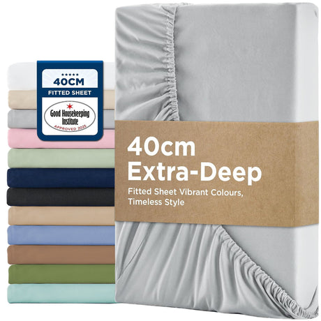 2000TC Hotel Quality Fitted Sheets - 2 Piece Fitted Sheets  -Breathable Bedding - Wrinkle, Fade, Stain Resistant- 16inch/40cm Deep Pocket Fitted Bed Sheets-Wrinkle and Fade Resistant,(Silver-gray,Super King)