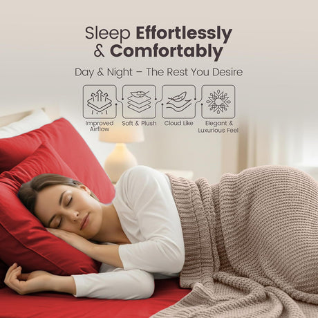 Hotel Quality Fitted Sheet - 1 Piece Fitted Sheet  -Breathable Bedding - Wrinkle, Fade, Stain Resistant- 16inch/40cm Deep Pocket Fitted Bed Sheet-Wrinkle and Fade Resistant,(Red,King Single)
