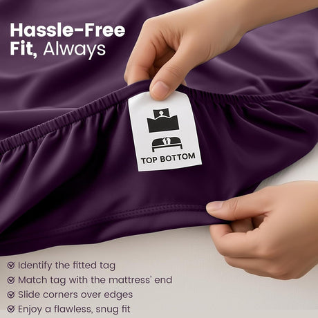 Hotel Quality Fitted Sheet - 1 Piece Fitted Sheet  -Breathable Bedding - Wrinkle, Fade, Stain Resistant- 16inch/40cm Deep Pocket Fitted Bed Sheet-Wrinkle and Fade Resistant,(Purple,Queen)