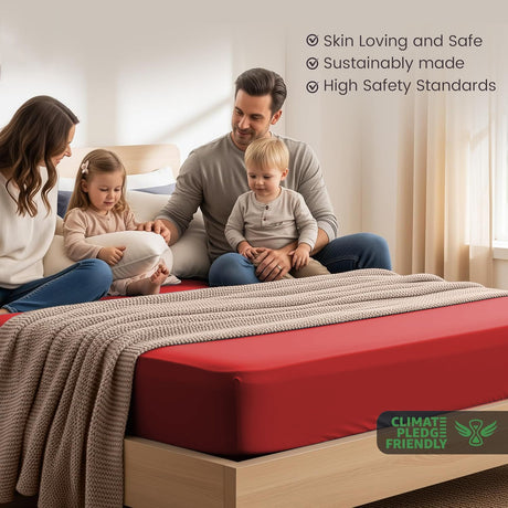 Hotel Quality Fitted Sheet - 1 Piece Fitted Sheet  -Breathable Bedding - Wrinkle, Fade, Stain Resistant- 16inch/40cm Deep Pocket Fitted Bed Sheet-Wrinkle and Fade Resistant,(Red,Single)