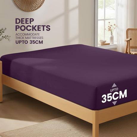 Hotel Quality Fitted Sheet - 1 Piece Fitted Sheet  -Breathable Bedding - Wrinkle, Fade, Stain Resistant- 16inch/40cm Deep Pocket Fitted Bed Sheet-Wrinkle and Fade Resistant,(Purple,Single)