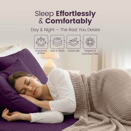Hotel Quality Fitted Sheet - 1 Piece Fitted Sheet  -Breathable Bedding - Wrinkle, Fade, Stain Resistant- 16inch/40cm Deep Pocket Fitted Bed Sheet-Wrinkle and Fade Resistant,(Purple,Single)