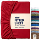 Hotel Quality Fitted Sheet - 1 Piece Fitted Sheet  -Breathable Bedding - Wrinkle, Fade, Stain Resistant- 16inch/40cm Deep Pocket Fitted Bed Sheet-Wrinkle and Fade Resistant,(Red,Super King)