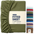 Hotel Quality Fitted Sheet - 1 Piece Fitted Sheet  -Breathable Bedding - Wrinkle, Fade, Stain Resistant- 16inch/40cm Deep Pocket Fitted Bed Sheet-Wrinkle and Fade Resistant,(Olive green,Super King)